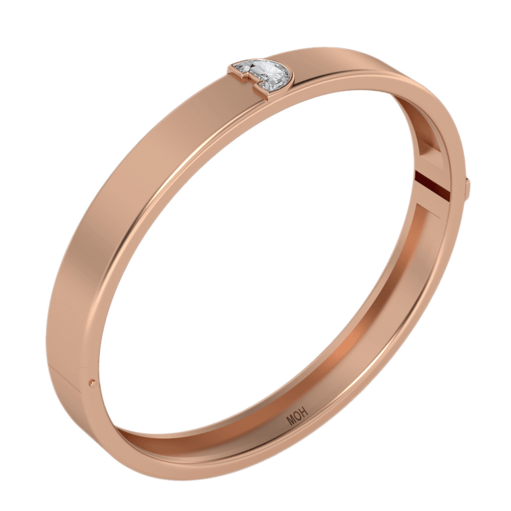 D Letter Alphabet Bangle in 18k Rose Gold — view 2
