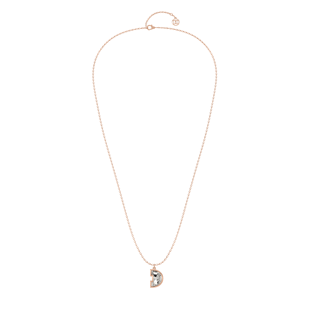 D Letter Alphabet Pendant in 18k Rose Gold — view 2