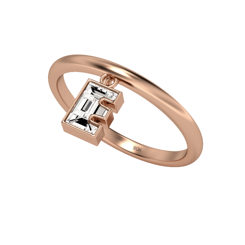 E Letter Alphabet Drop Ring in 18k Rose Gold — view 2