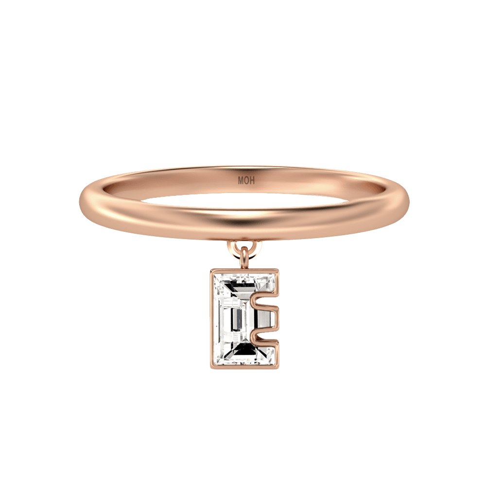 E Letter Alphabet Drop Ring in 18k Rose Gold