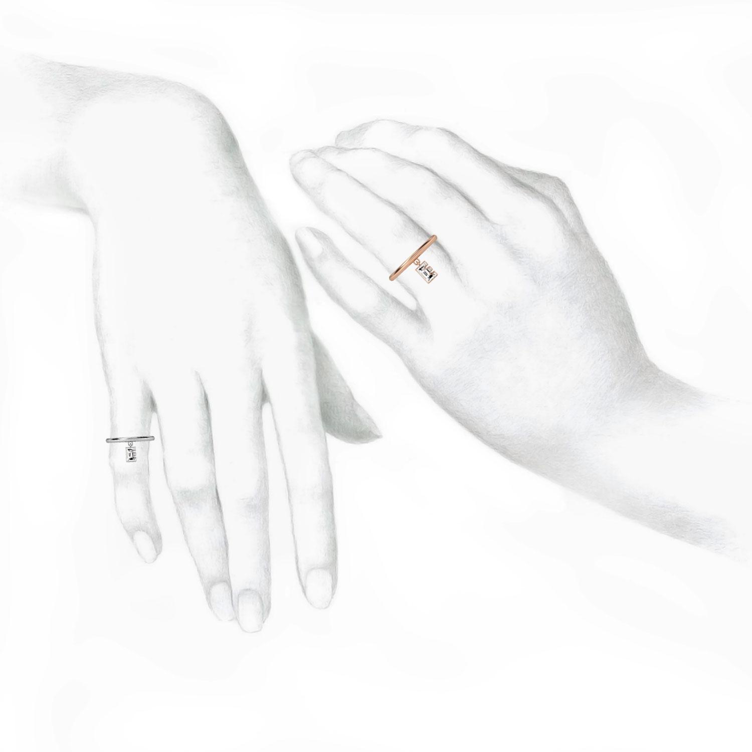 E Letter Alphabet Drop Ring in 18k Rose Gold — view 3