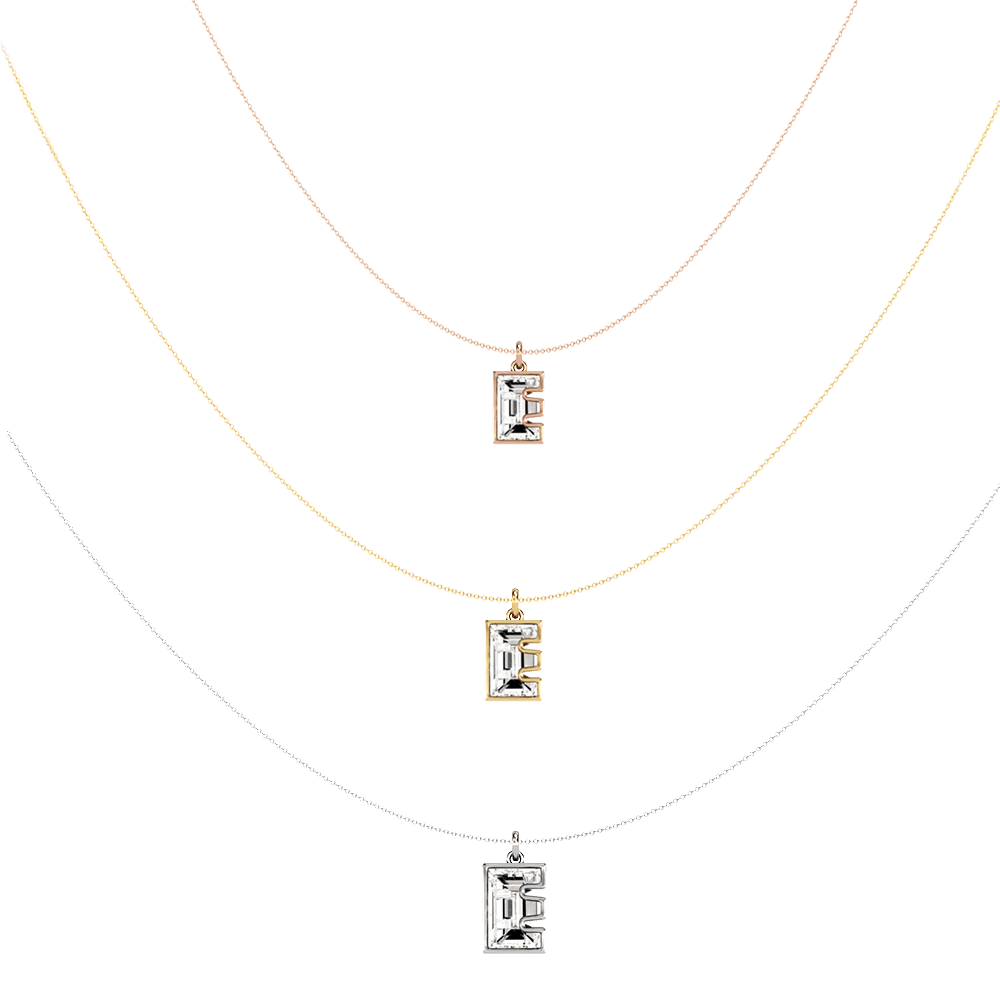 E Letter Alphabet Pendant in 18k Rose Gold — view 4