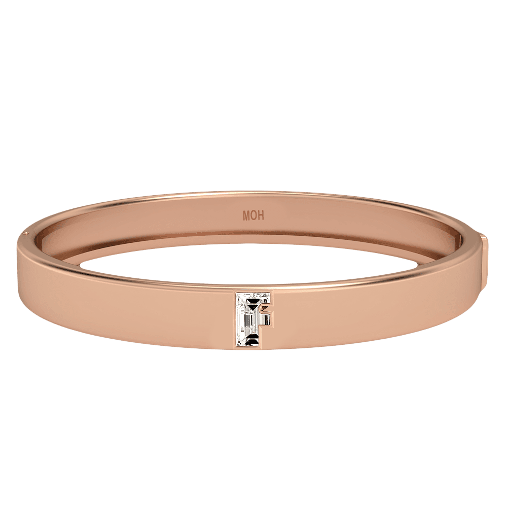 F Letter Alphabet Bangle in 18k Rose Gold
