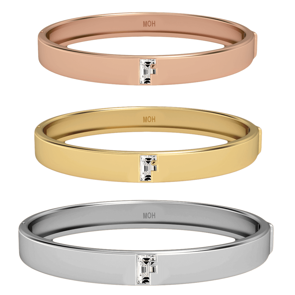 F Letter Alphabet Bangle in 18k Rose Gold — view 4