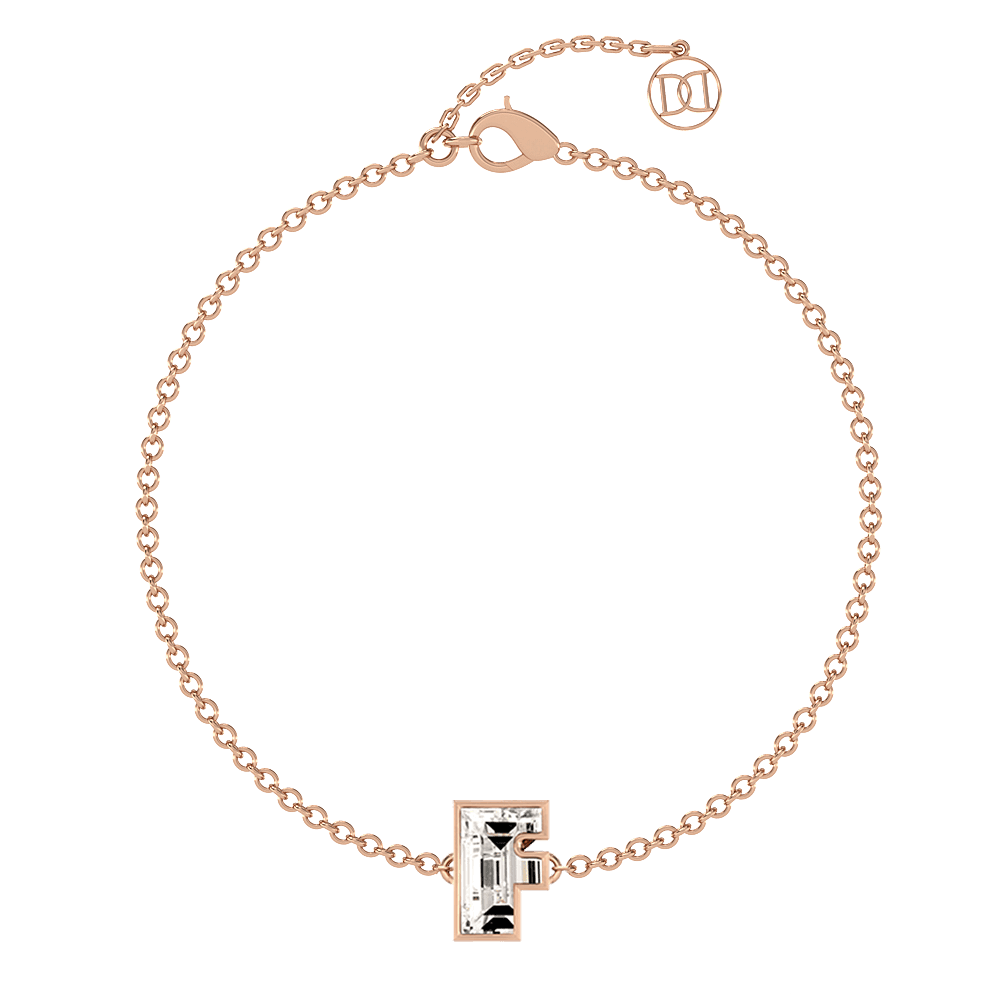 F Letter Alphabet Bracelet in 18k Rose Gold — view 4