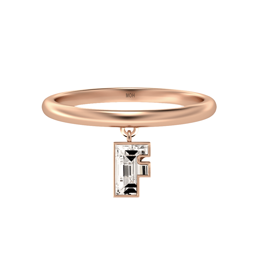 F Letter Alphabet Drop Ring in 18k Rose Gold
