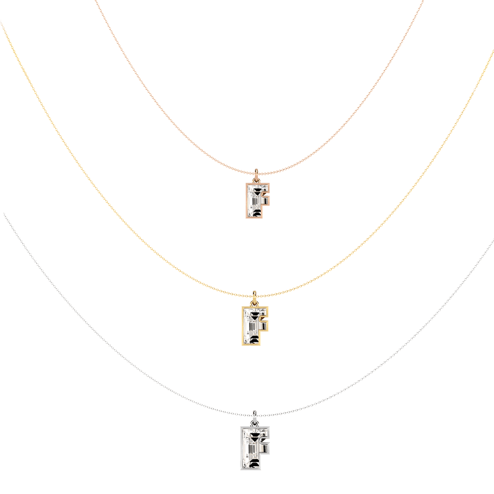 F Letter Alphabet Pendant in 18k Rose Gold — view 4