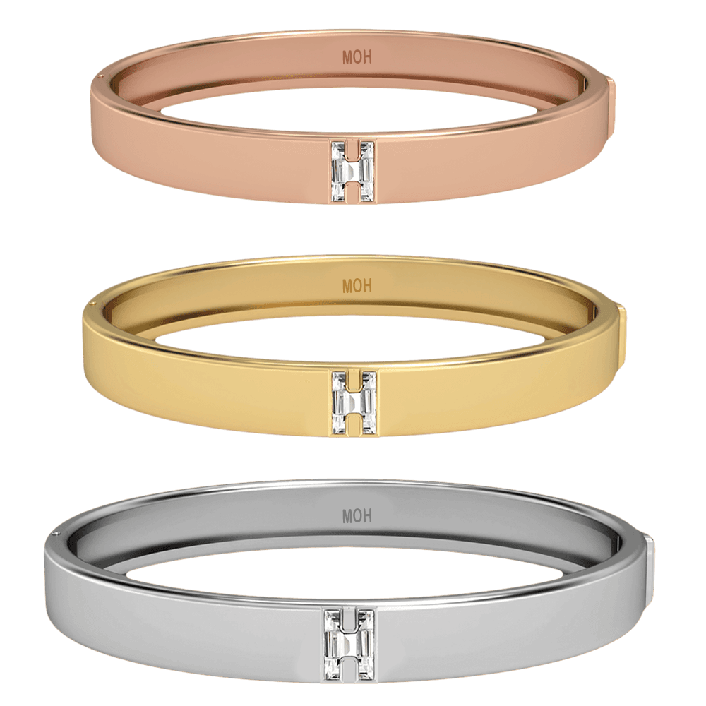 H Letter Alphabet Bangle in 18k Rose Gold — view 4