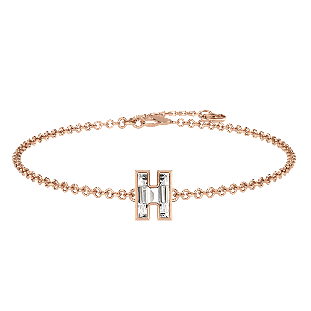 H Letter Alphabet Bracelet in 18k Rose Gold