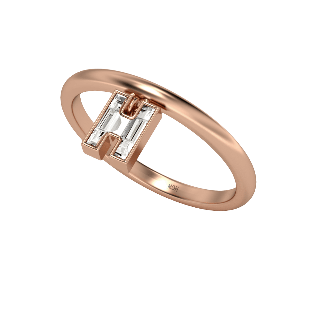 H Letter Alphabet Drop Ring in 18k Rose Gold — view 2