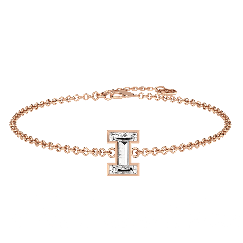 I Letter Alphabet Bracelet in 18k Rose Gold