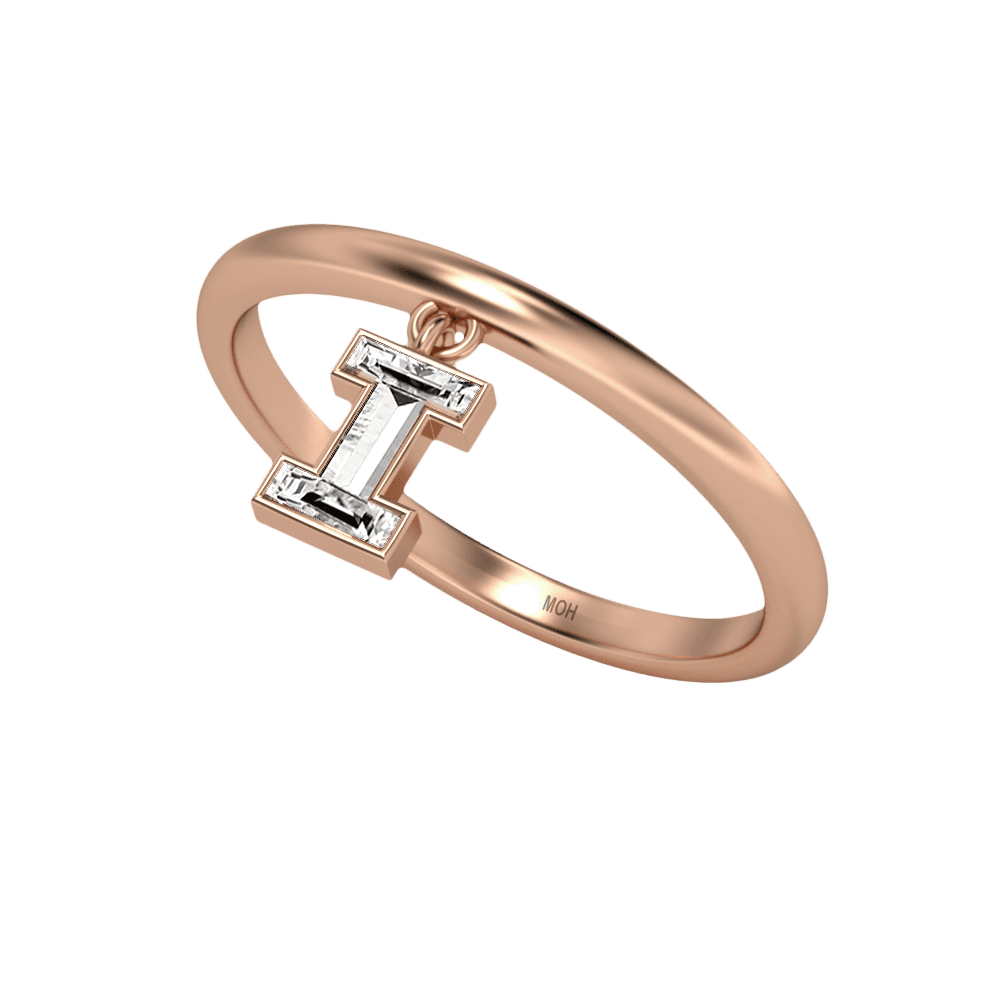 I Letter Alphabet Drop Ring in 18k Rose Gold — view 2