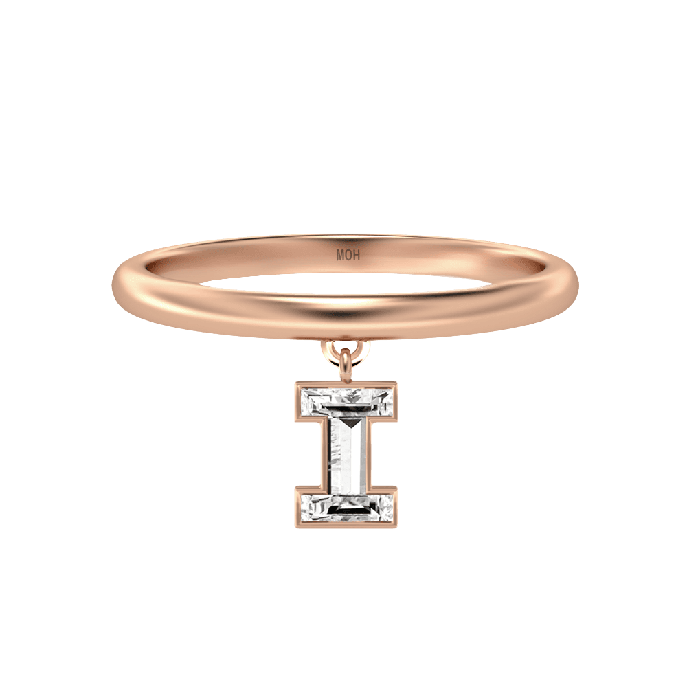 I Letter Alphabet Drop Ring in 18k Rose Gold
