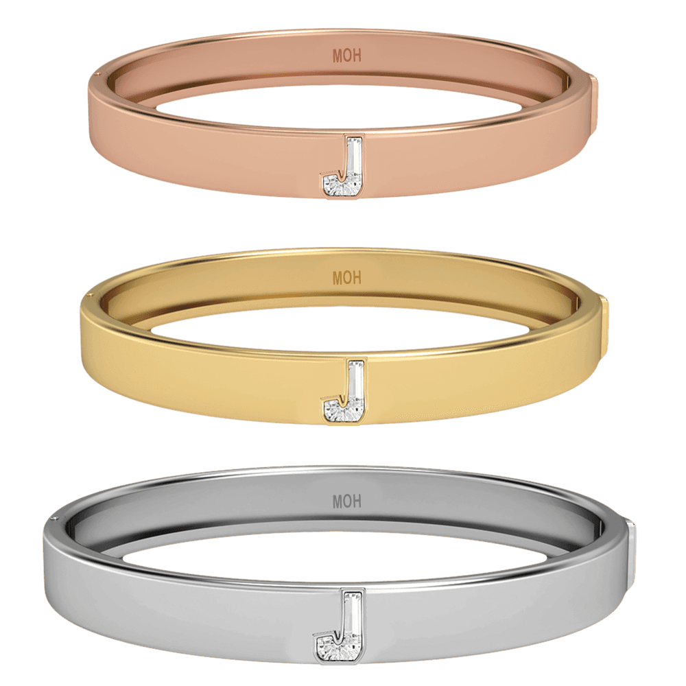 J Letter Alphabet Bangle in 18k Rose Gold — view 4