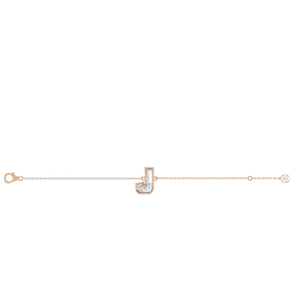 J Letter Alphabet Bracelet in 18k Rose Gold — view 2