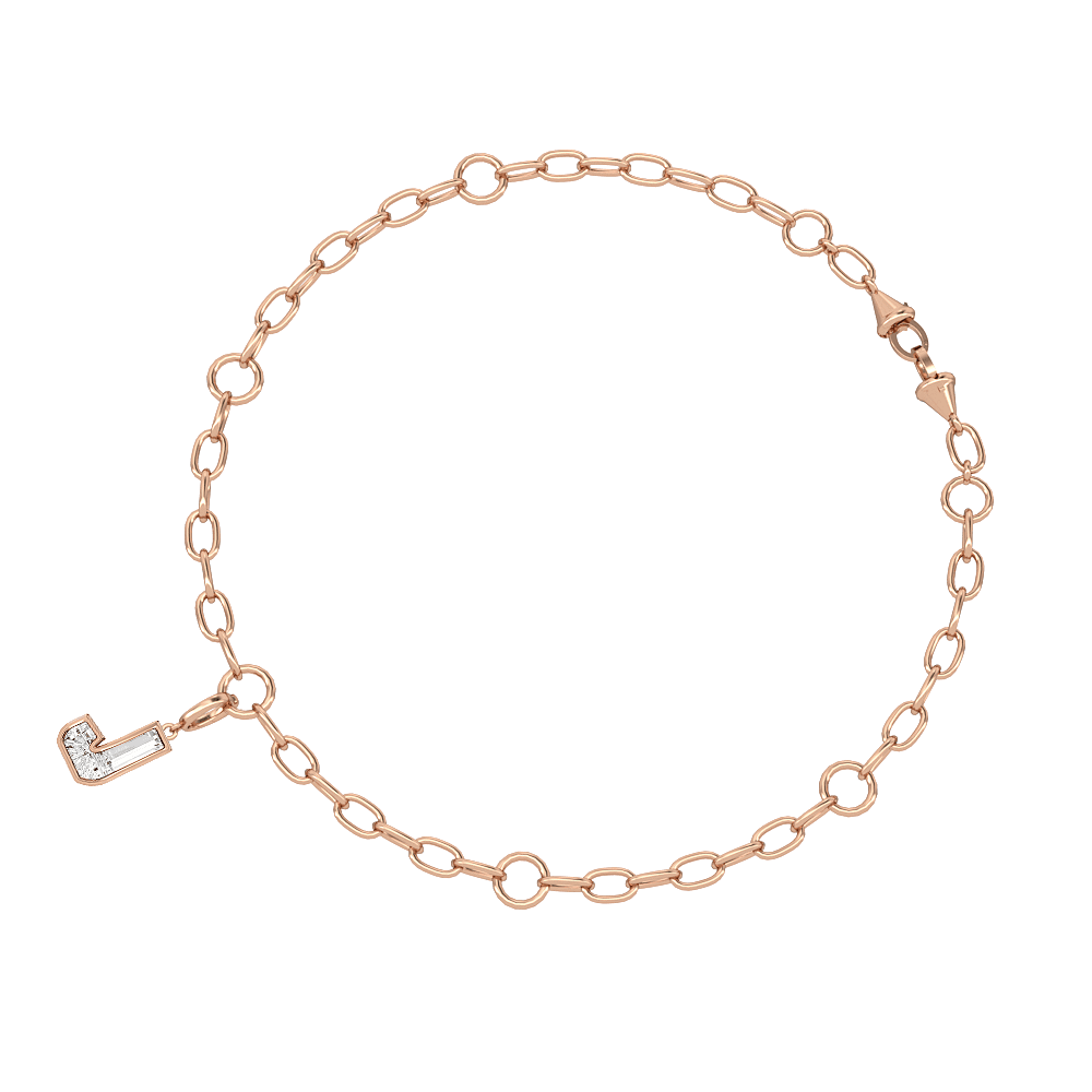 J Letter Alphabet Charm in 18k Rose Gold — view 3