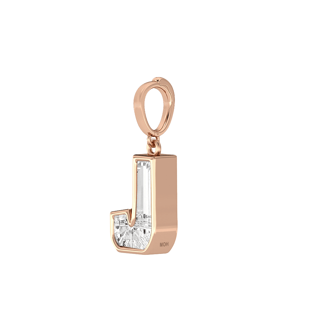 J Letter Alphabet Charm in 18k Rose Gold — view 2