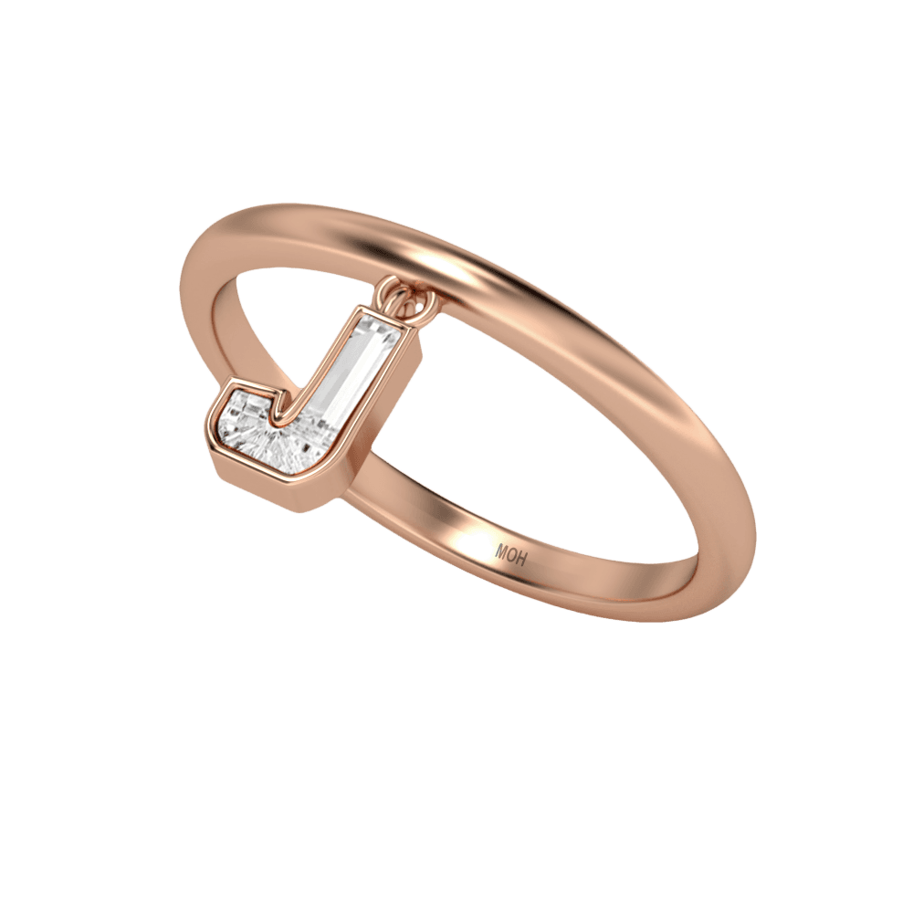 J Letter Alphabet Drop Ring in 18k Rose Gold — view 2
