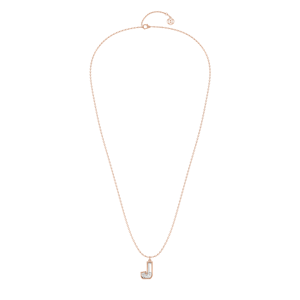 J Letter Alphabet Pendant in 18k Rose Gold — view 2