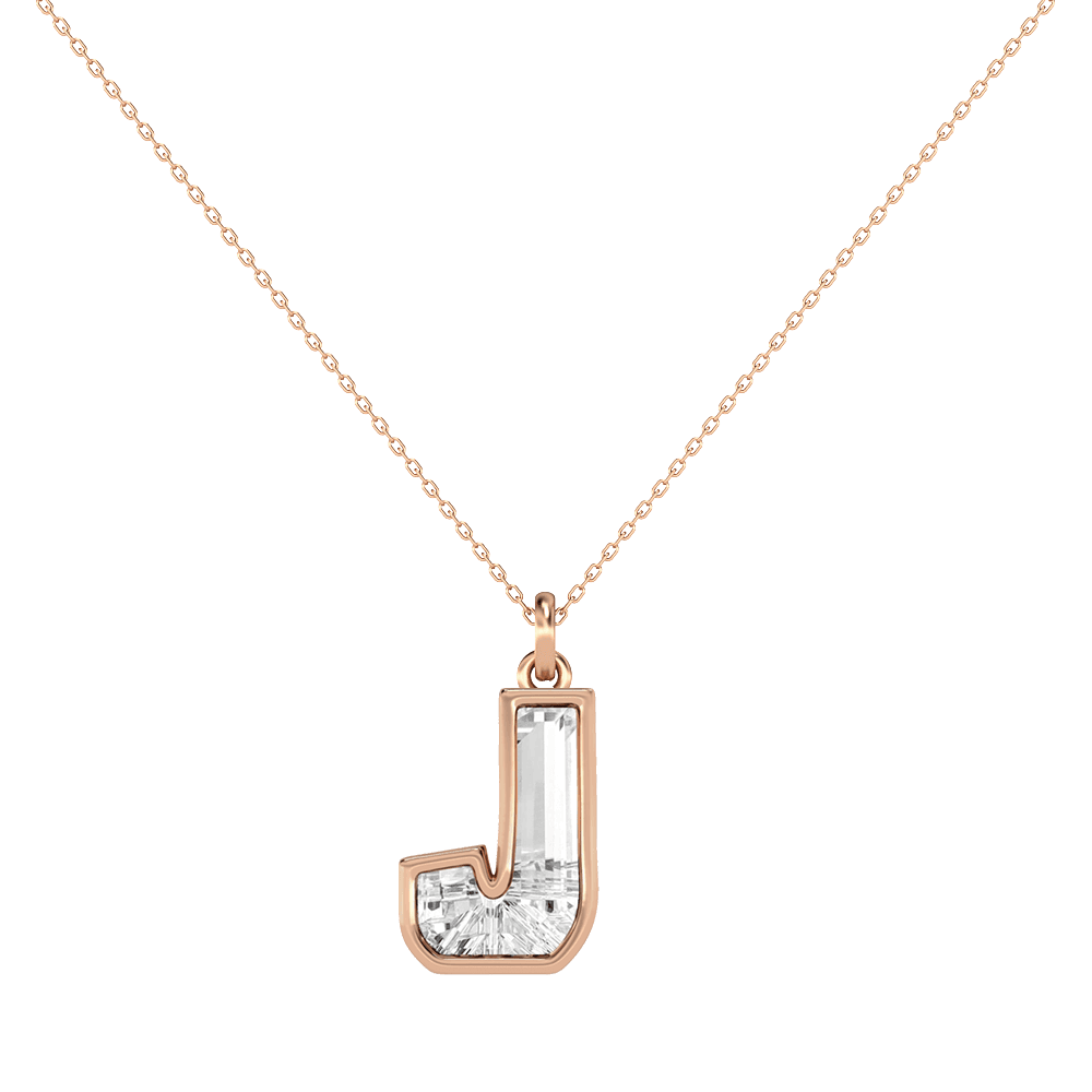 J Letter Alphabet Pendant in 18k Rose Gold