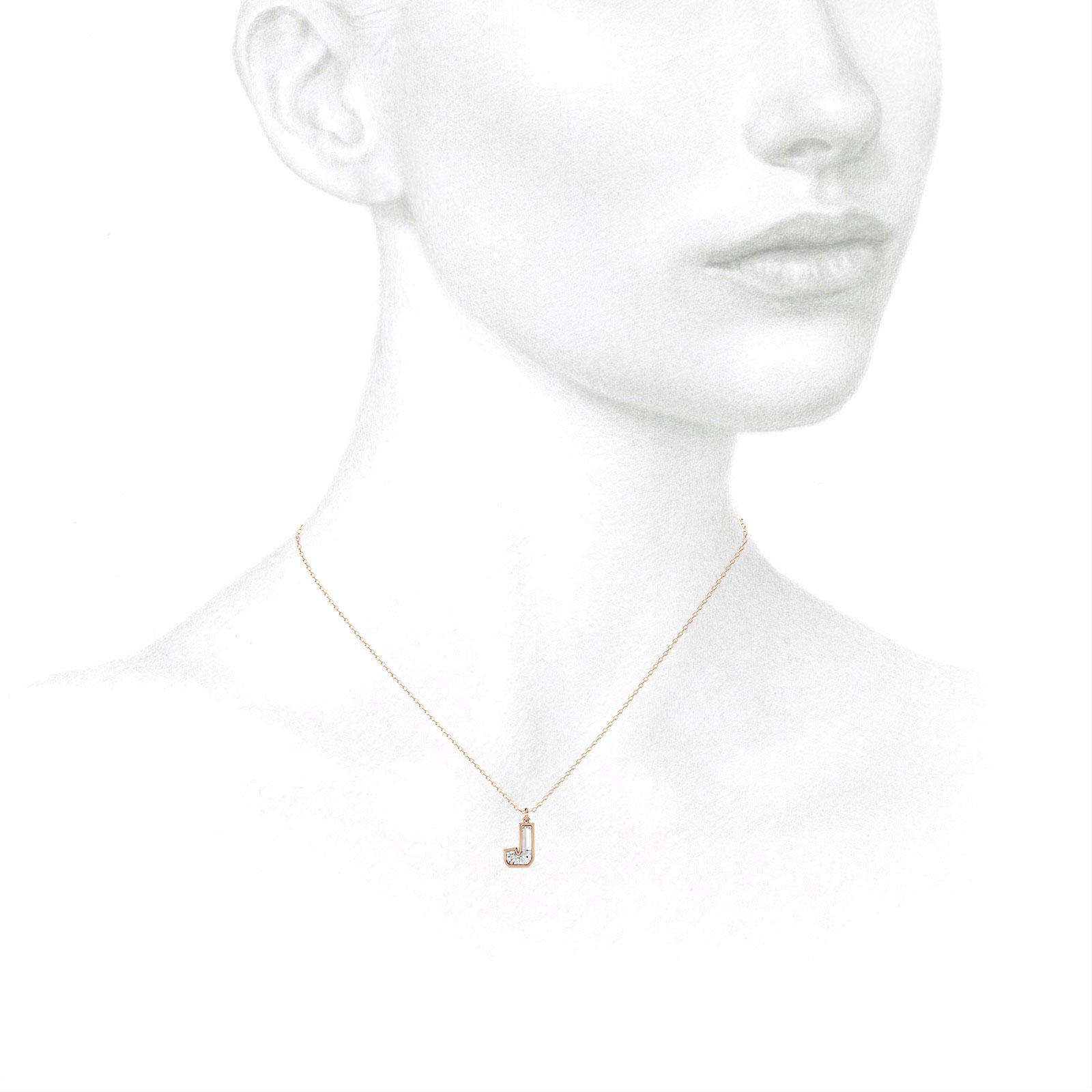 J Letter Alphabet Pendant in 18k Rose Gold — view 3