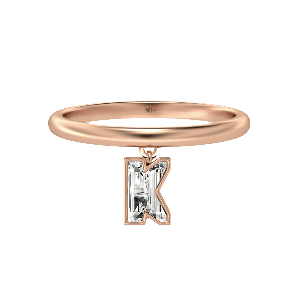 K Letter Alphabet Drop Ring in 18k Rose Gold