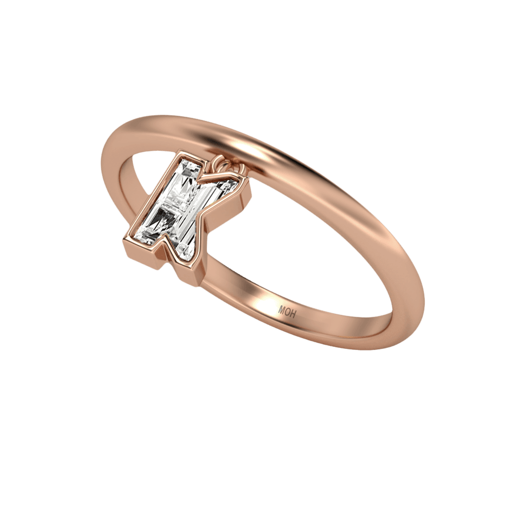 K Letter Alphabet Drop Ring in 18k Rose Gold — view 2