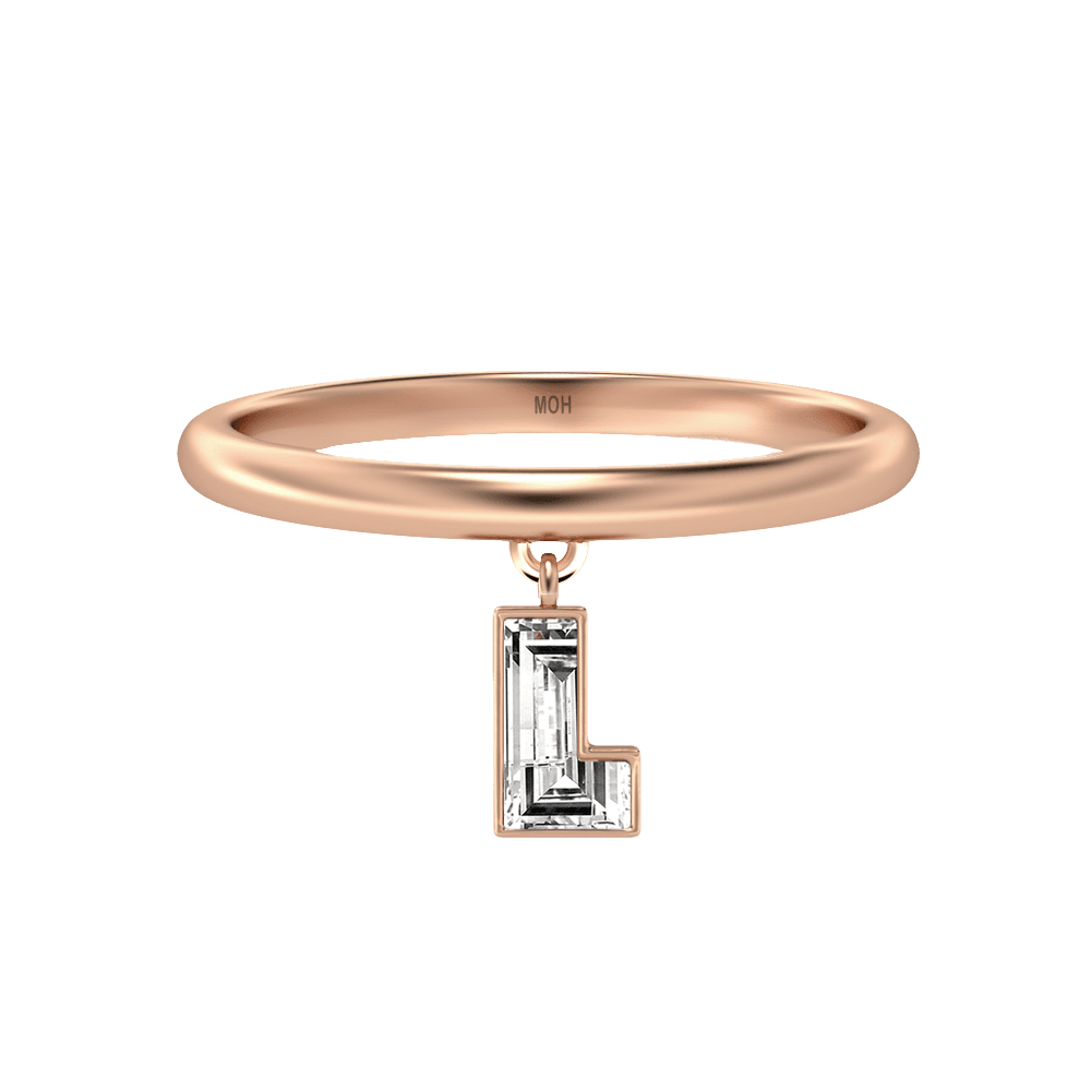 L Letter Alphabet Drop Ring in 18k Rose Gold