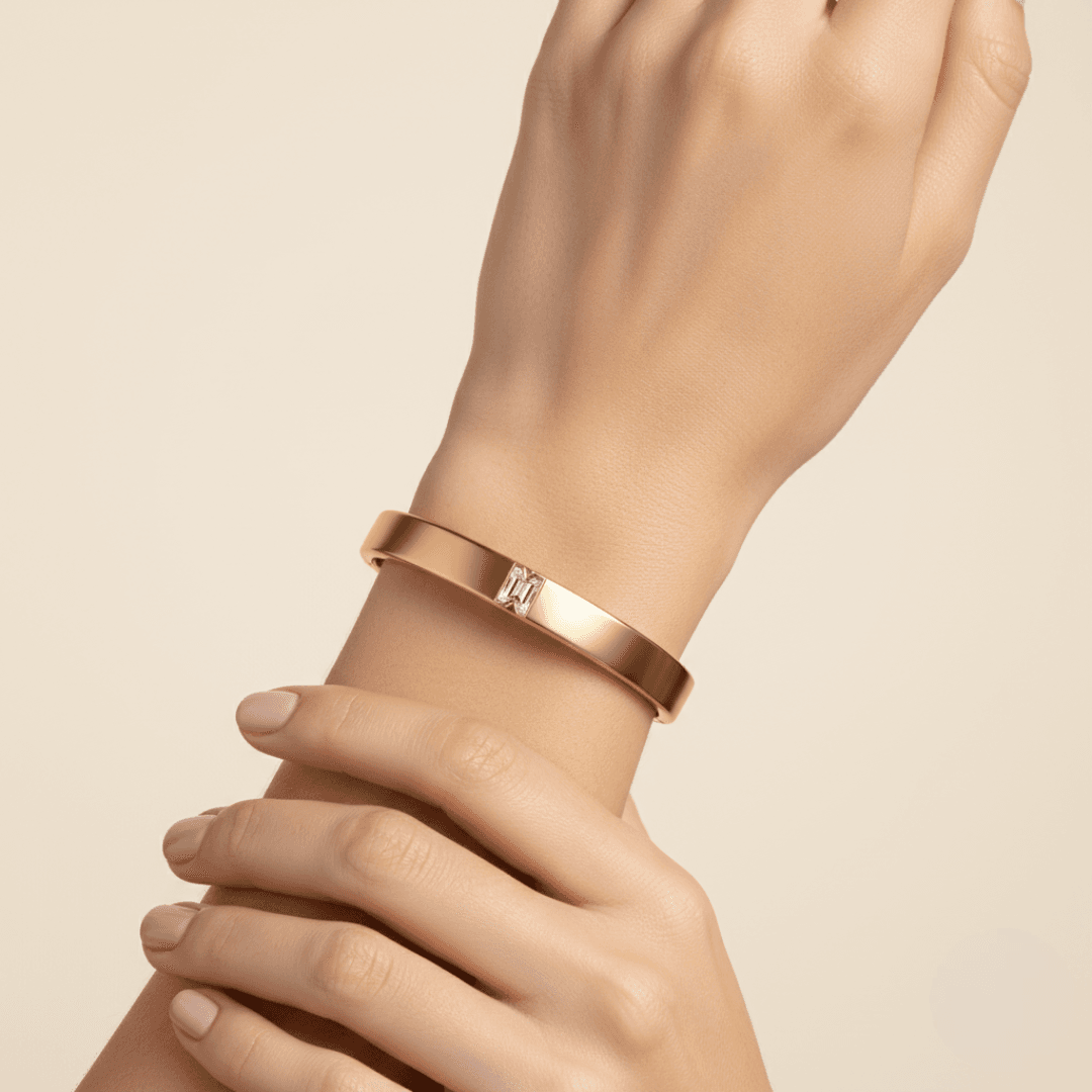 M Letter Alphabet Bangle — model photoshoot