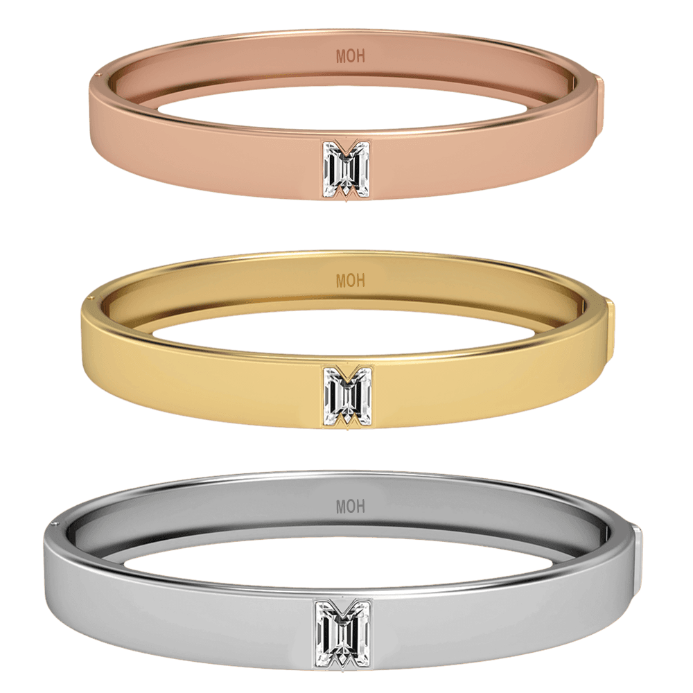 M Letter Alphabet Bangle in 18k Rose Gold — view 4