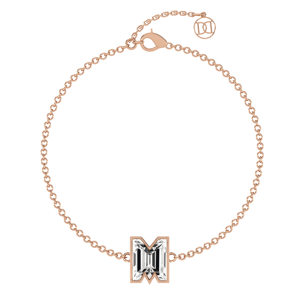 M Letter Alphabet Bracelet in 18k Rose Gold — view 4