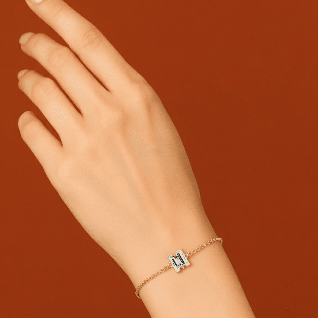 M Letter Alphabet Bracelet — model photoshoot