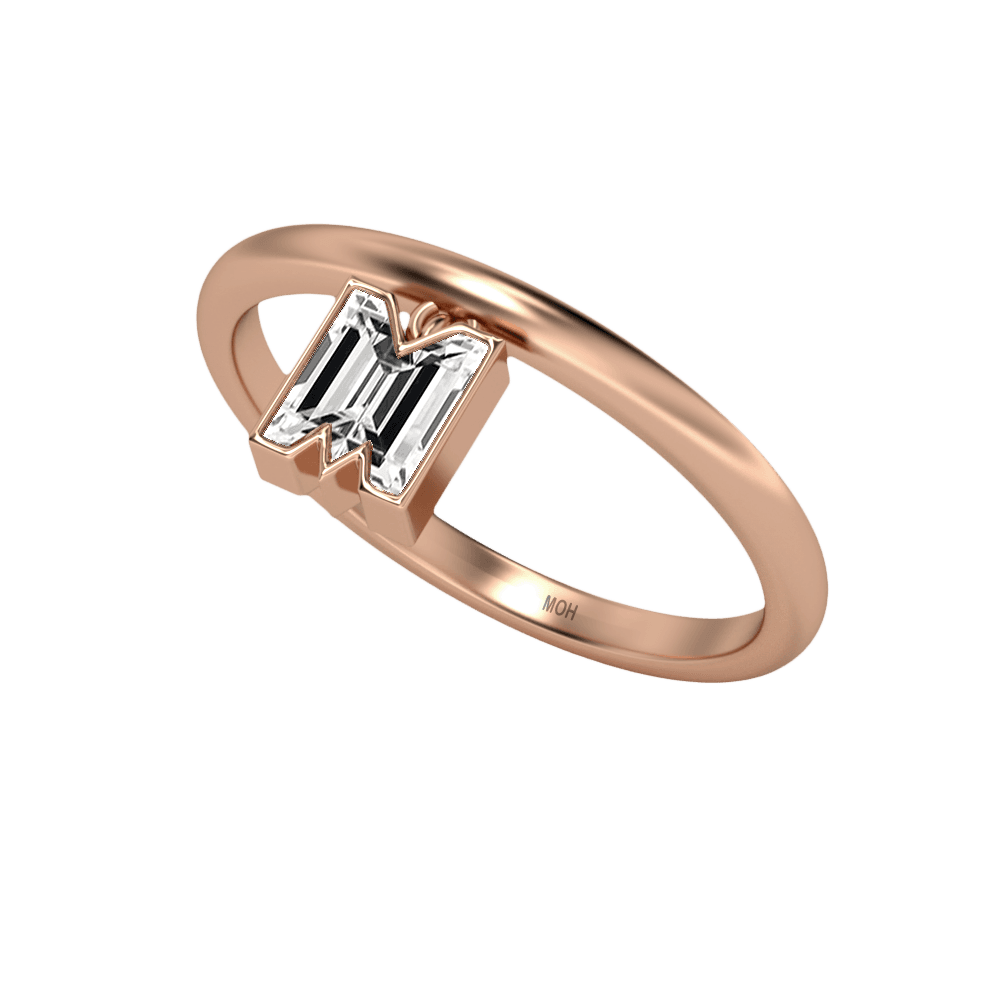 M Letter Alphabet Drop Ring in 18k Rose Gold — view 2
