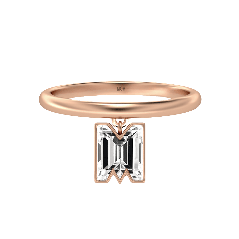 M Letter Alphabet Drop Ring in 18k Rose Gold