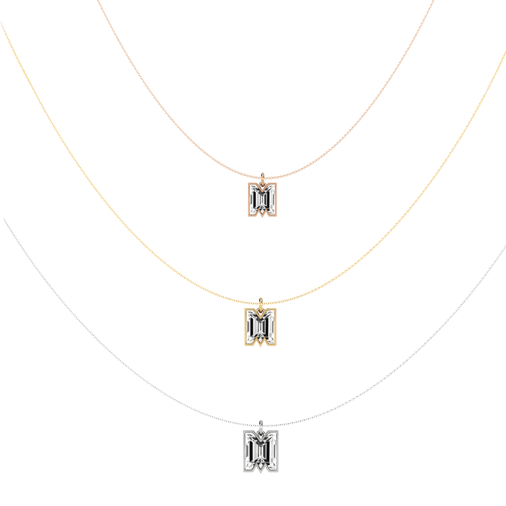 M Letter Alphabet Pendant in 18k Rose Gold — view 4
