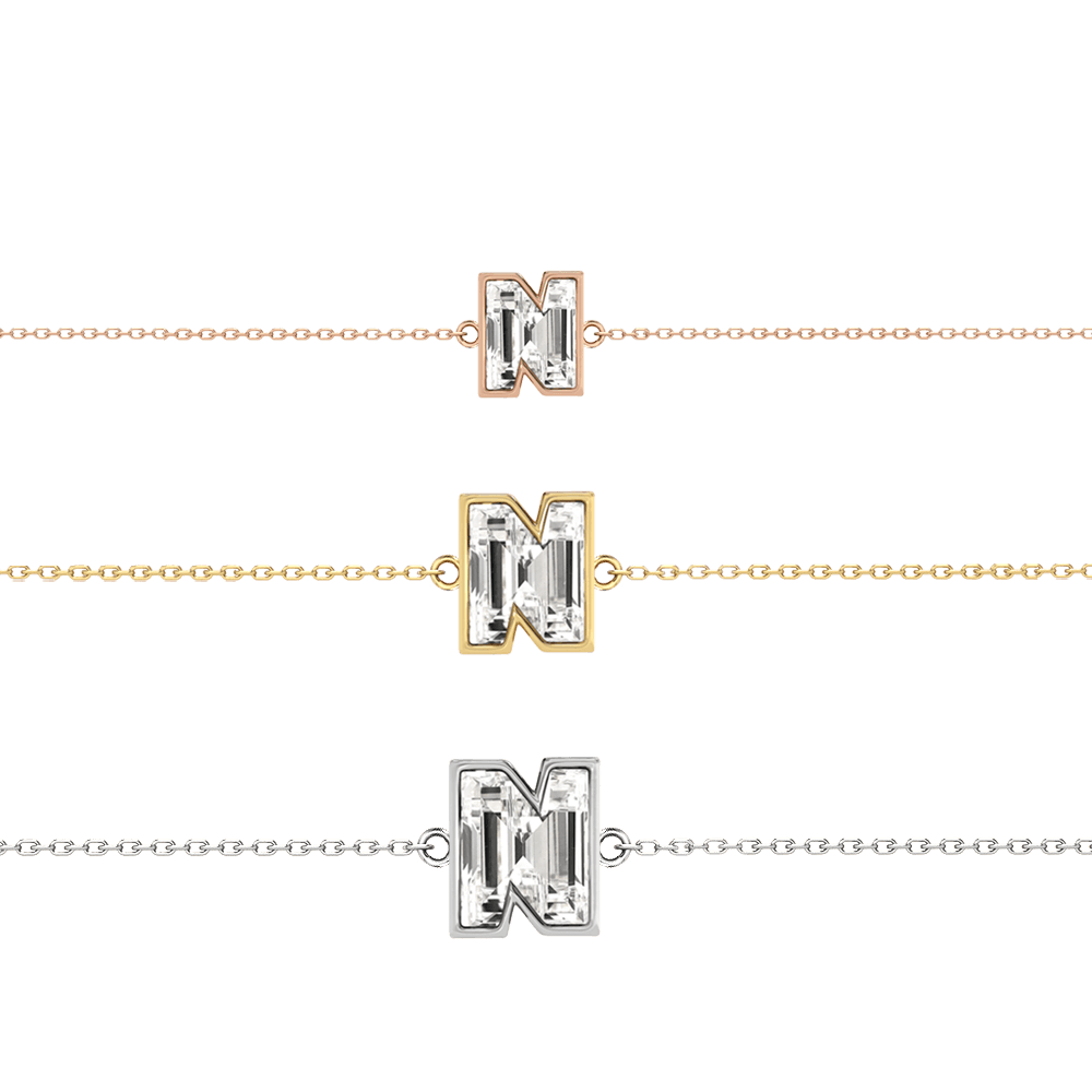 N Letter Alphabet Bracelet in 18k Rose Gold — view 6