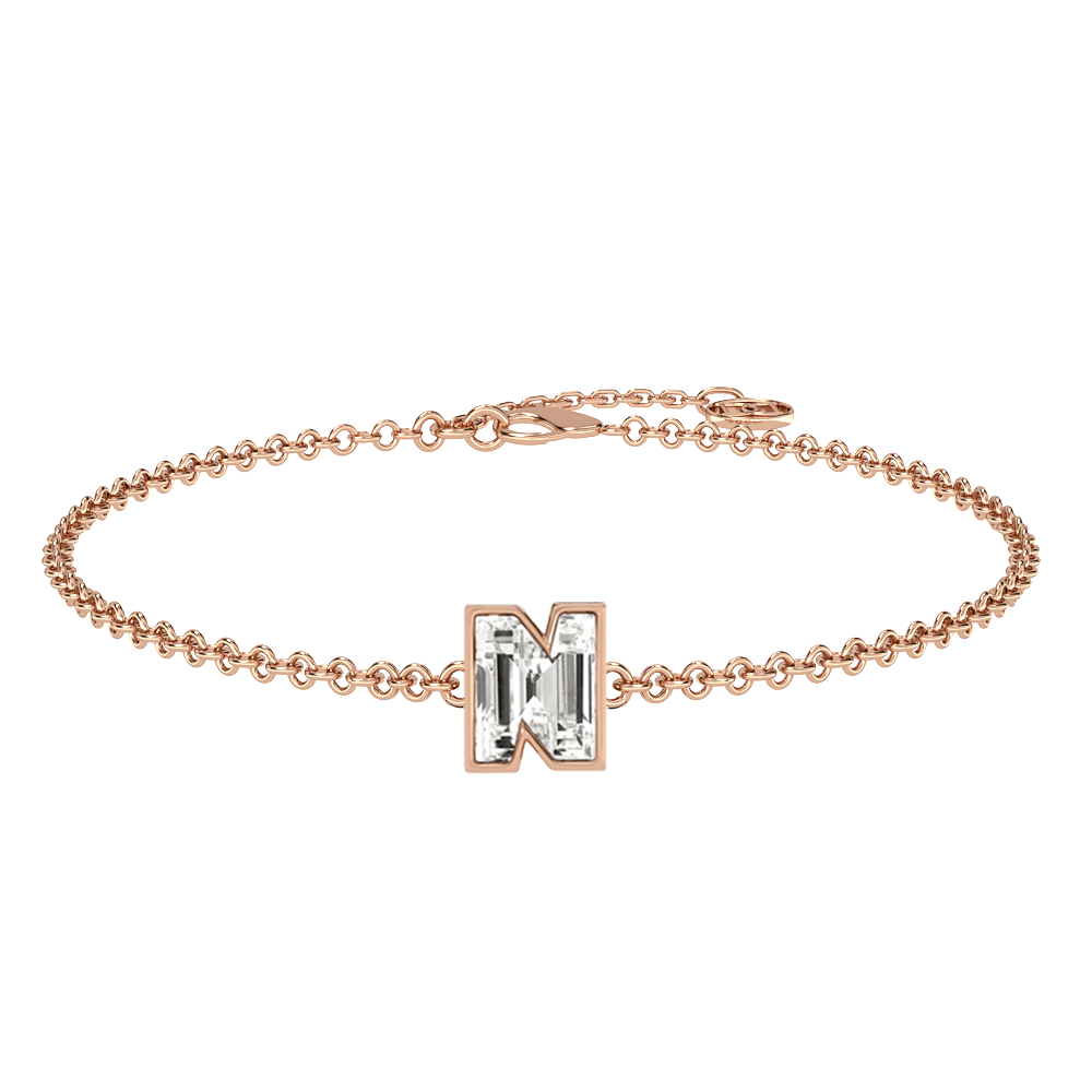 N Letter Alphabet Bracelet in 18k Rose Gold
