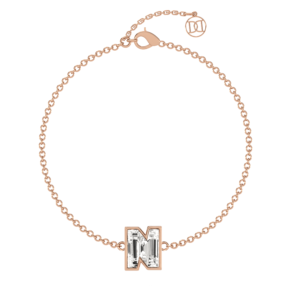 N Letter Alphabet Bracelet in 18k Rose Gold — view 4