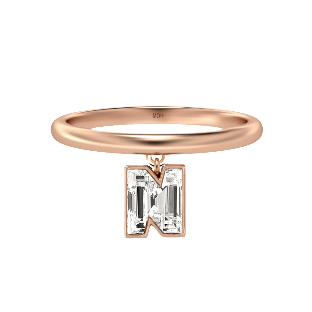 N Letter Alphabet Drop Ring in 18k Rose Gold