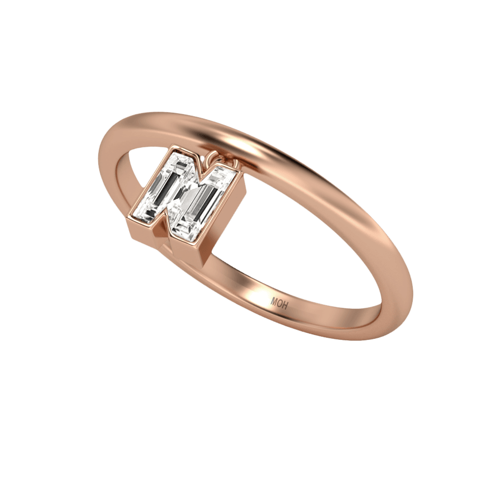 N Letter Alphabet Drop Ring in 18k Rose Gold — view 2