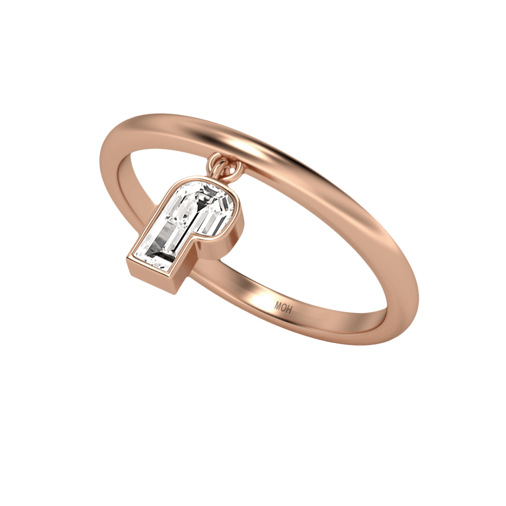P Letter Alphabet Drop Ring in 18k Rose Gold — view 2