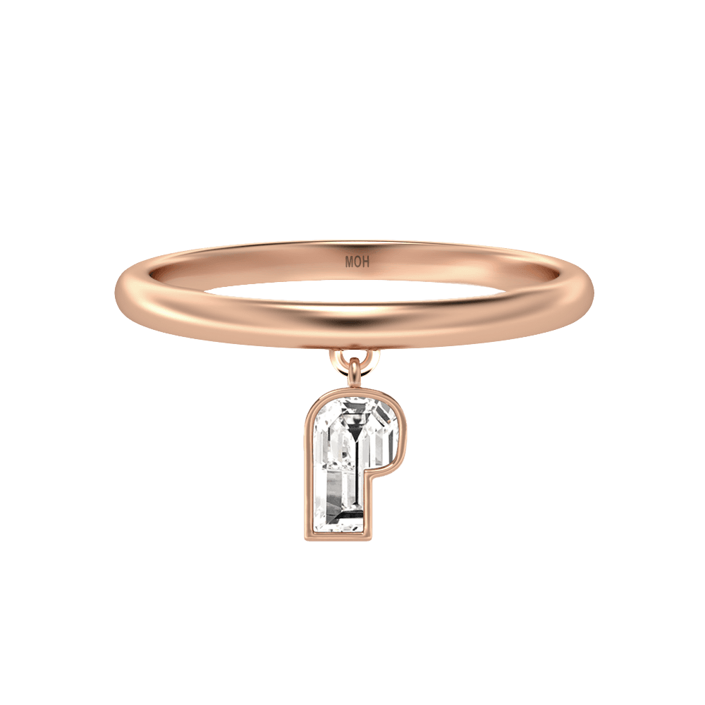 P Letter Alphabet Drop Ring in 18k Rose Gold