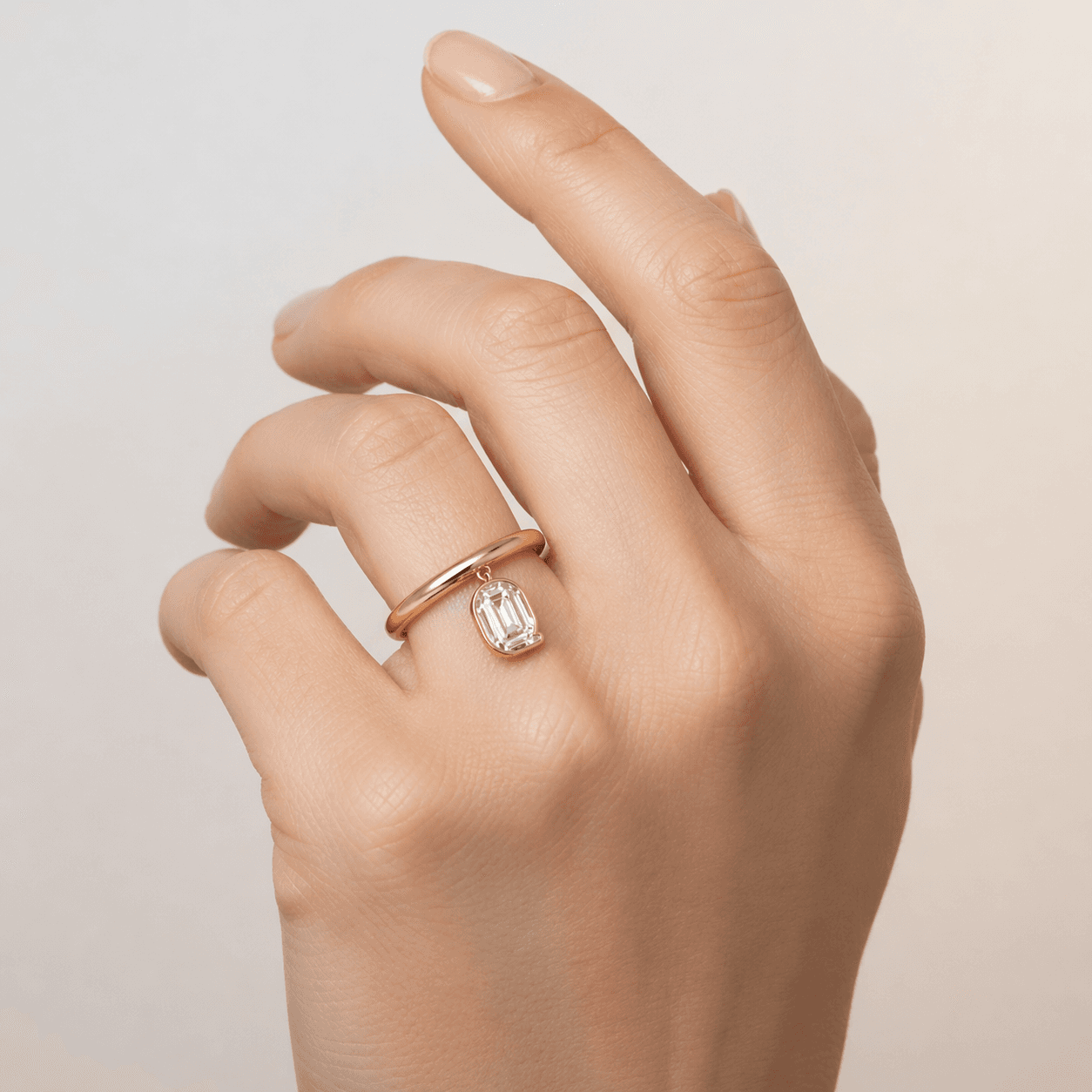 Q Letter Alphabet Drop Ring — model photoshoot