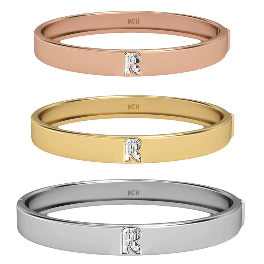 R Letter Alphabet Bangle in 18k Rose Gold — view 4