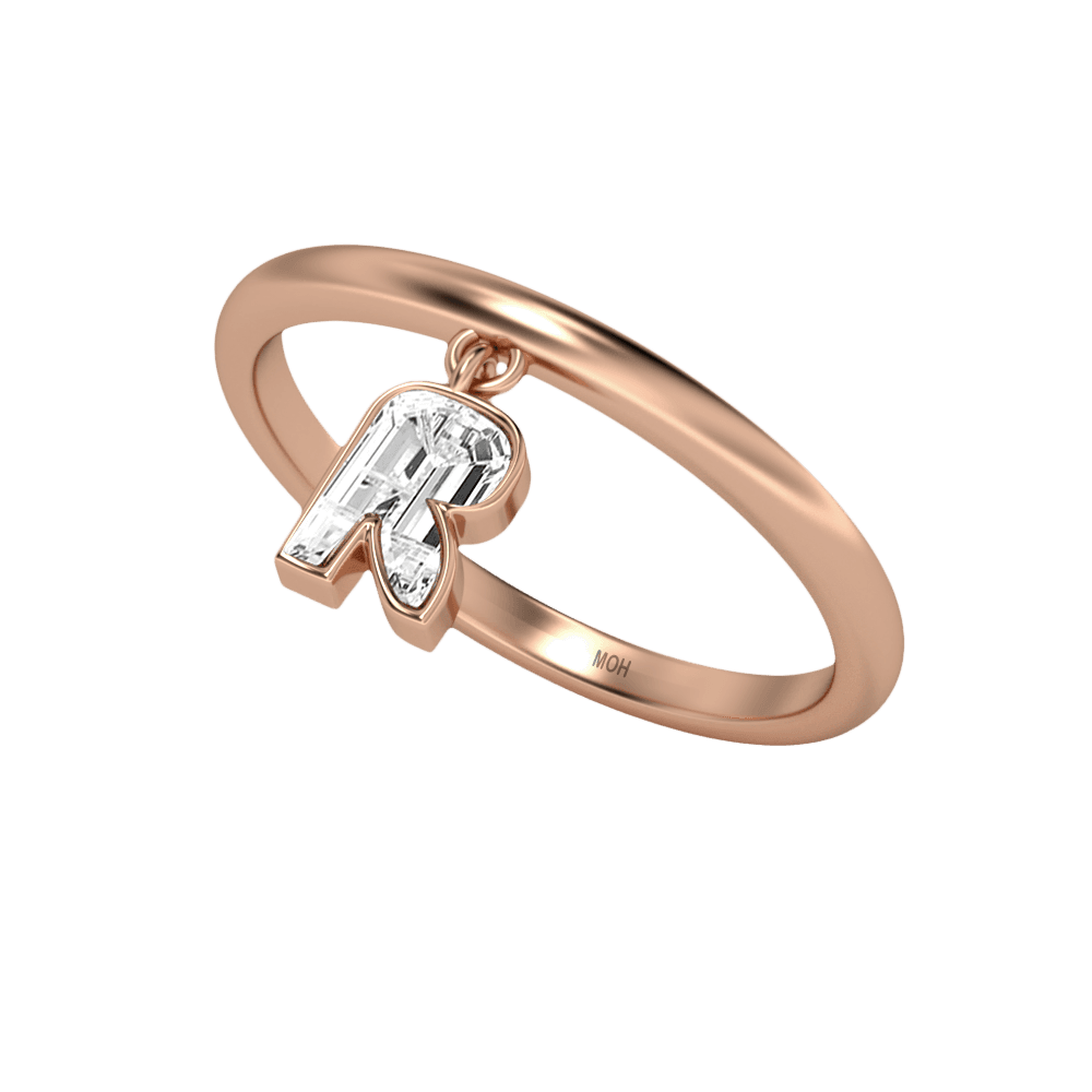 R Letter Alphabet Drop Ring in 18k Rose Gold — view 2