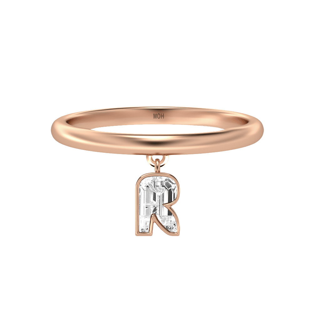 R Letter Alphabet Drop Ring in 18k Rose Gold