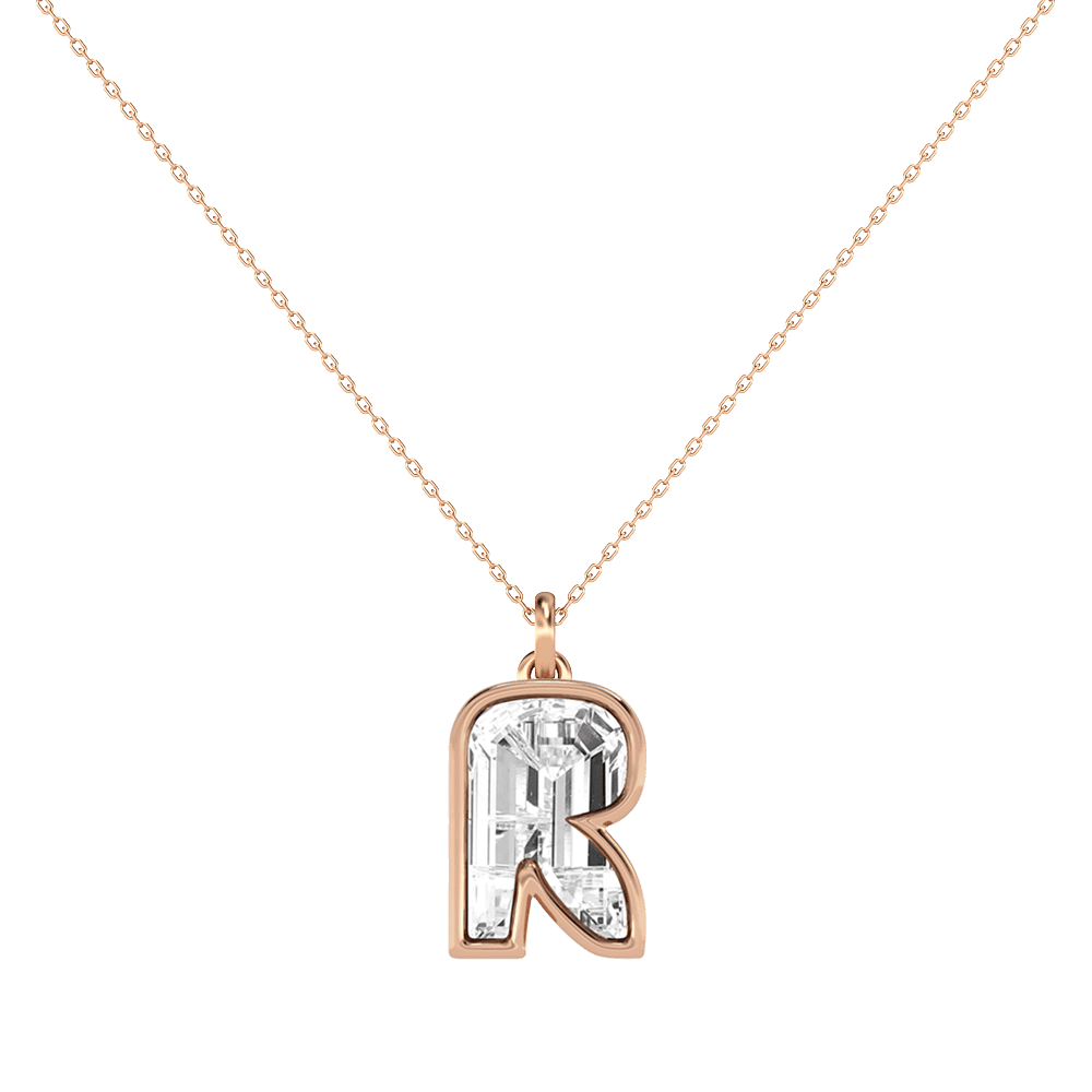 R Letter Alphabet Pendant in 18k Rose Gold