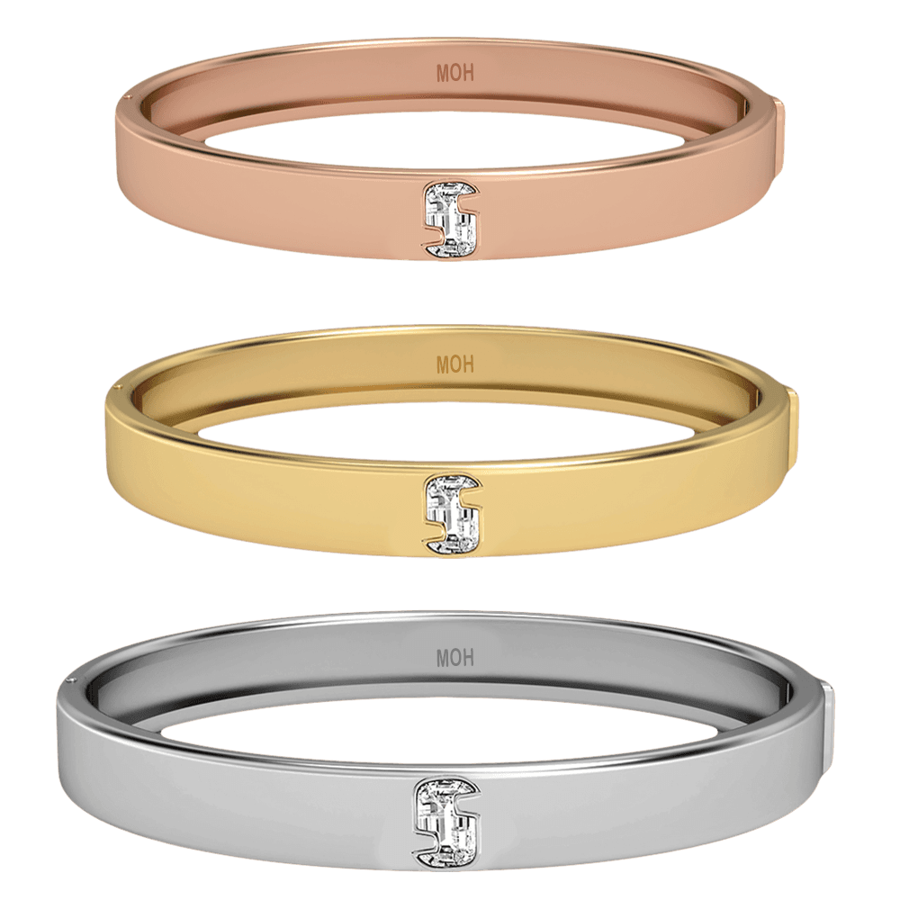 S Letter Alphabet Bangle in 18k Rose Gold — view 4