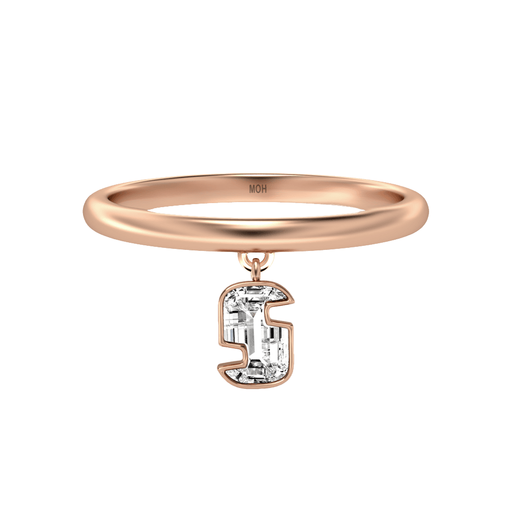S Letter Alphabet Drop Ring in 18k Rose Gold