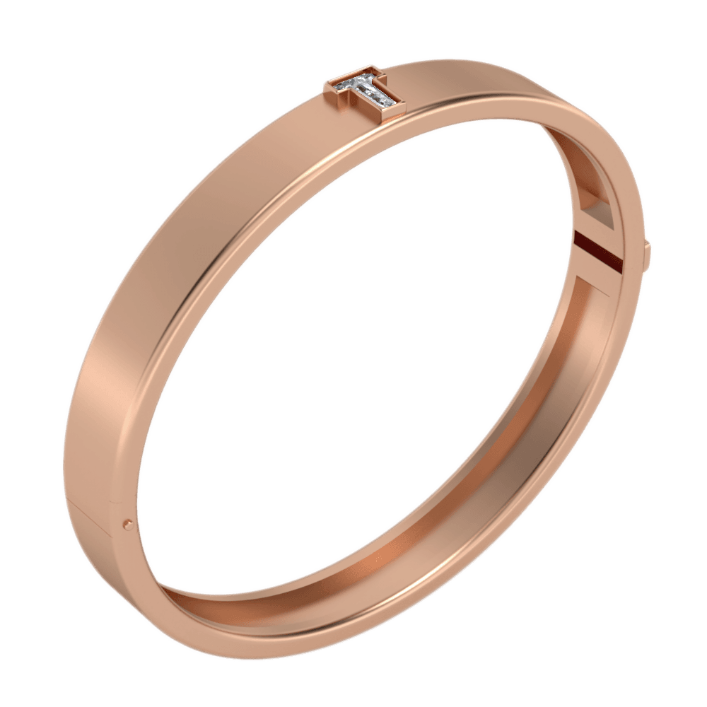 T Letter Alphabet Bangle in 18k Rose Gold — view 2